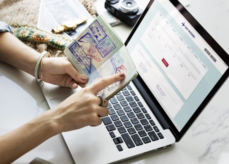 Woman booking ticket online